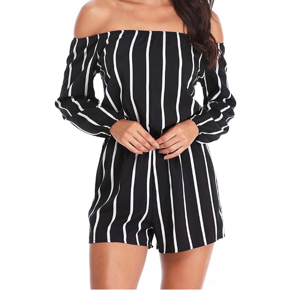 XL Black and White Stripped Romper